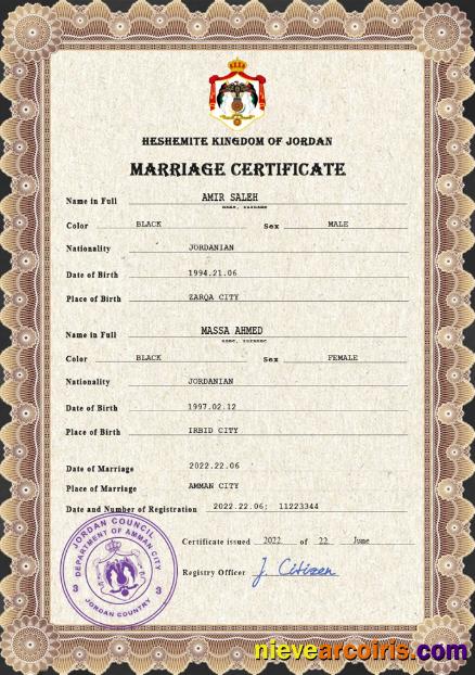 Jordan marriage certificate